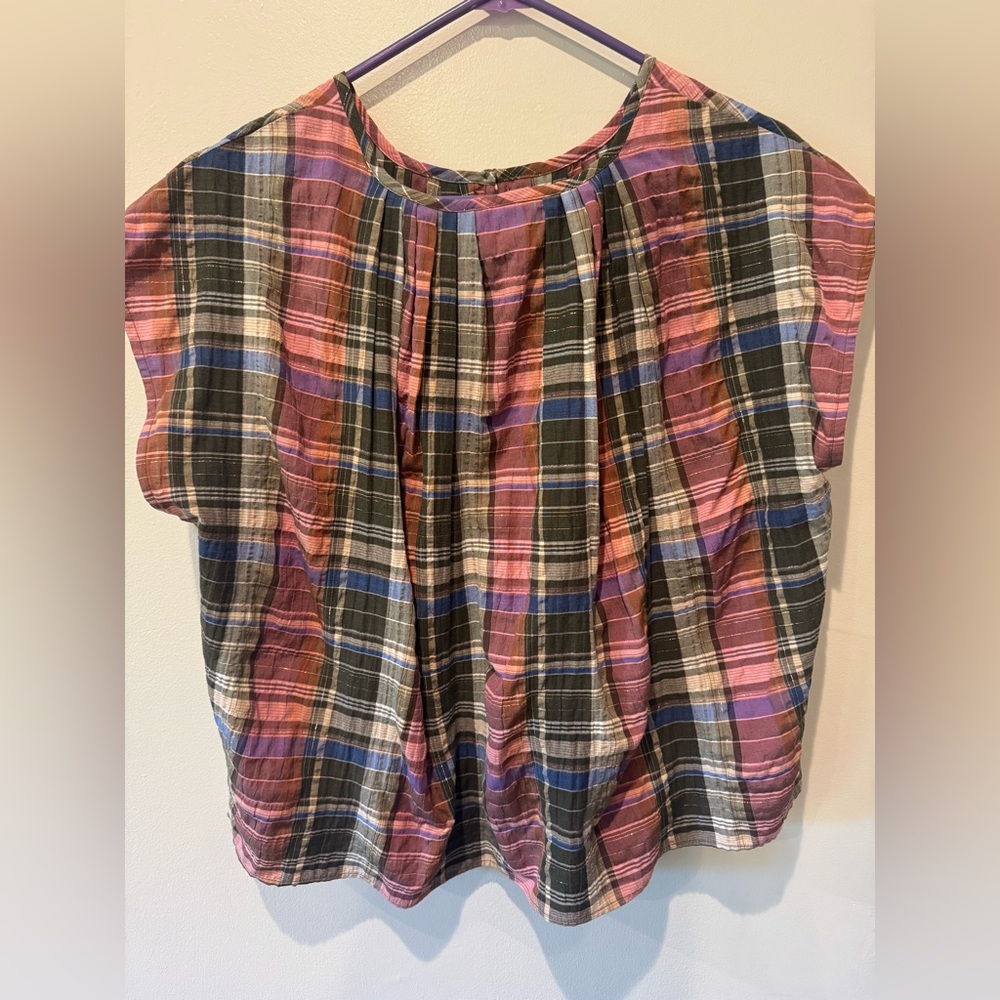 Corey Lynn Calter Maggie Pleat Neck Plaid Top Womens Size M - Picture 3 of 4